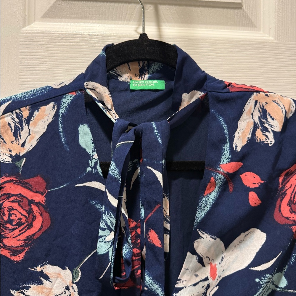 United Colors Of Benetton Floral Long Sleeve Dress - Blue and Red